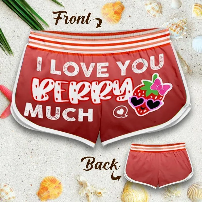 Paar passende „I Love You Berry Much“-Shorts, 3D-gedruckte Freizeit-Shorts für Herren und Damen, modisch für Paar-Outfit, Strand-Shorts W220617