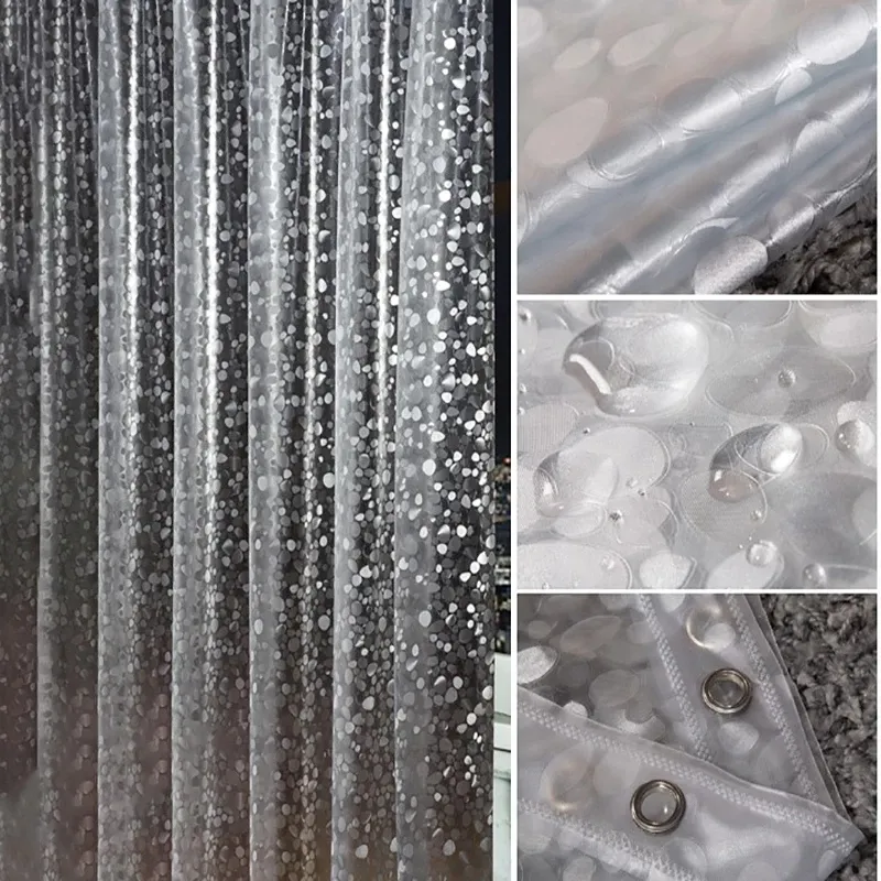 Plastic PVC 3d Waterproof Shower Curtain Transparent White Clear Bathroom Anti Mildew Translucent Bath Curtain With Hooks 220517