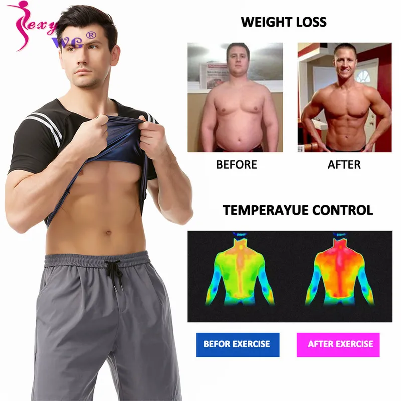 SEXYWG Men Sauna Sweat Suit Workout Compression Shapewear Gym Body Shaper Vest Slimming Short Sleeve Waist Trainer Sports Jacket 220615