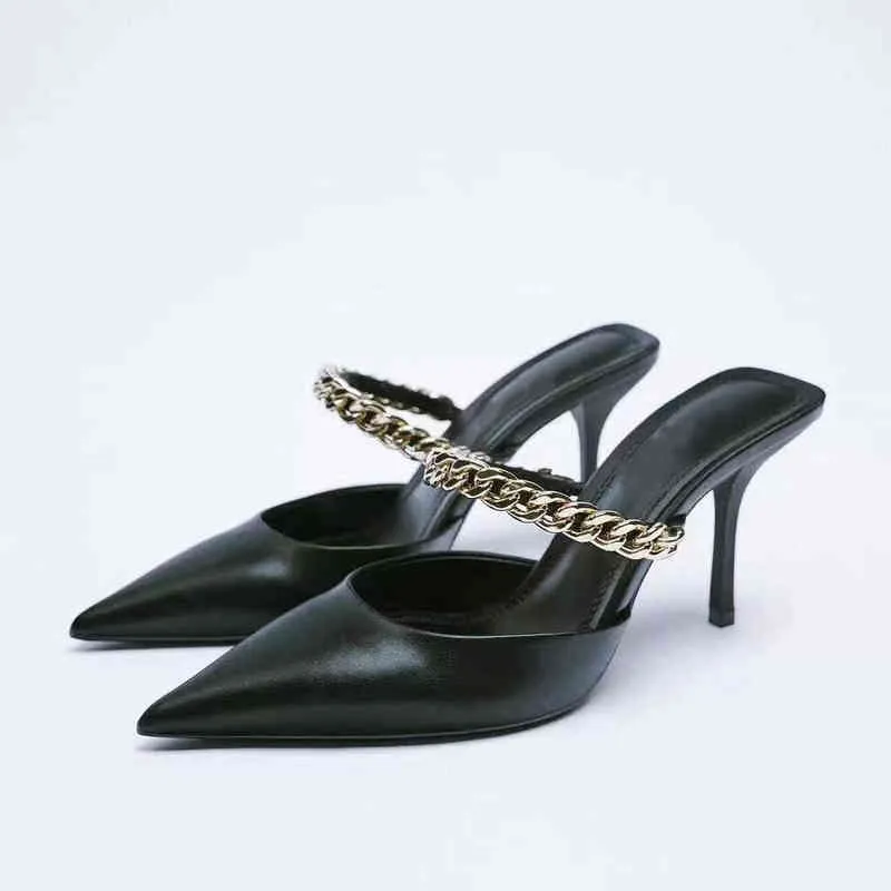 2022 Sapatos femininos de alta qualidade Torrião preta Slingback Slingback Temperamento de saltos altos de taco de ponta do dedo do pé