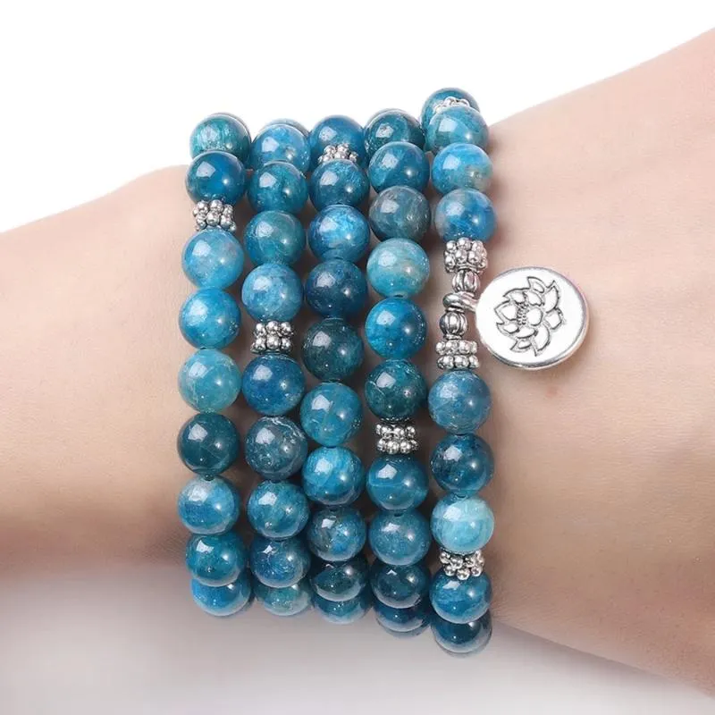 Bracelets de charme Pierre naturelle Femmes Hommes 108 Mala Apatite avec Lotus OM Bouddha Yoga Bracelet ou collier JewelryCharm Inte22321v