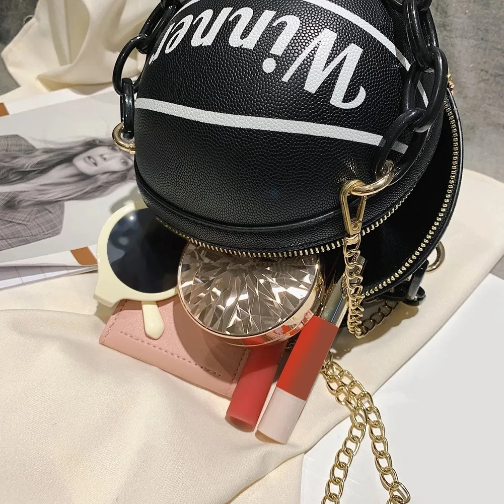 새로운 패션 절묘한 쇼핑 가방 라운드 공 모양의 어깨 가방 여성 PU 토트 아크릴 체인 메신저 핸드백