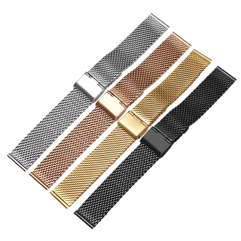 18mm 20mm 22mm 24mm Universal Milanese Watchband Quick Release Watch Band Mesh Rostfritt stålband Armband Bälte Armband Svart 220412