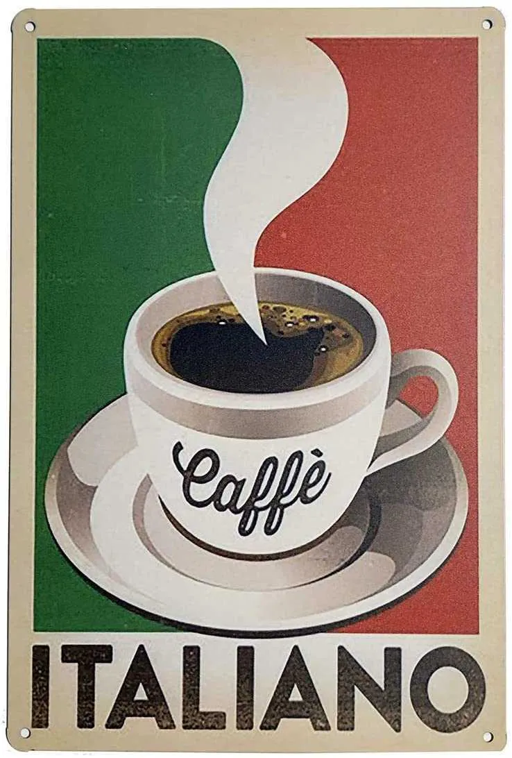 Stile vintage, caffe italiano, cartello in metallo appeso a parete caffè caffetteria la sala da pranzo della donna grotta grotta, 8 
