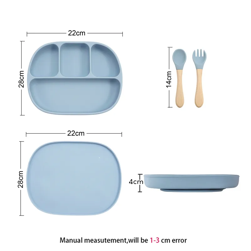 Baby Silikonowa talerz obiadowy z czterema komorami oddzielona mocna kubek ssący z silikonową osłoną makaronowy świeży BPA za darmo 220512