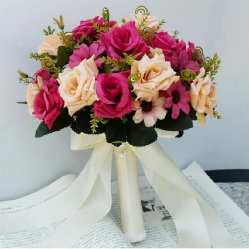 Bouquet de roses naturelles artificielles, tenue de fleurs, pour mariage, avec ruban en Satin de soie, pour demoiselle d'honneur, fête nuptiale, 299n