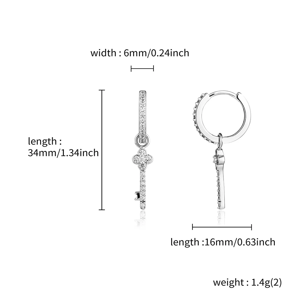 2022 New Fashion Lock and Key Drop Couple Earrings for Women Bling White CZ Zircon Stone Dangle Earring Studs Iced Micro Pave Cubic Zirconia Ear Hip Hop Jewelry Gift