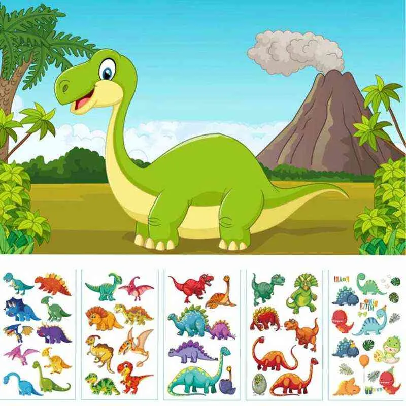 NXY Temporary Tattoo 10 Sheets Dinosaur Makeup Sticker Cute Fake Tatoo Flash Tatto Waterproof Small Body Art for Children 0330