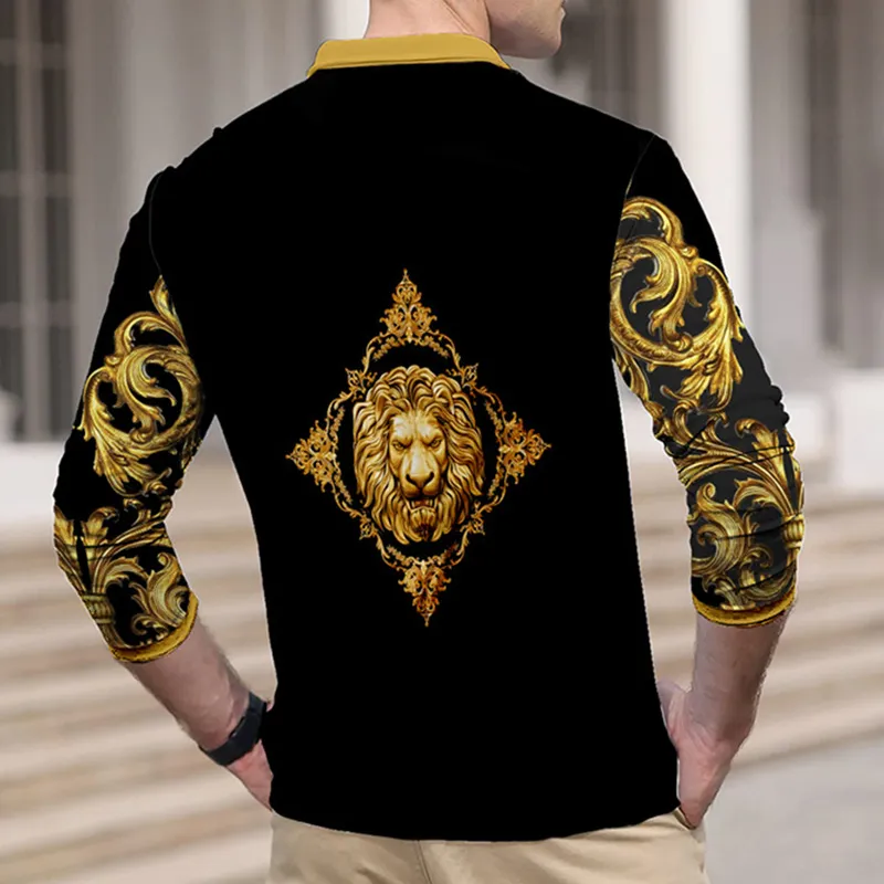 Polos Homme Golden Lion Phnom Penh Polo Homme Manches Longues Col Rabattu 220823