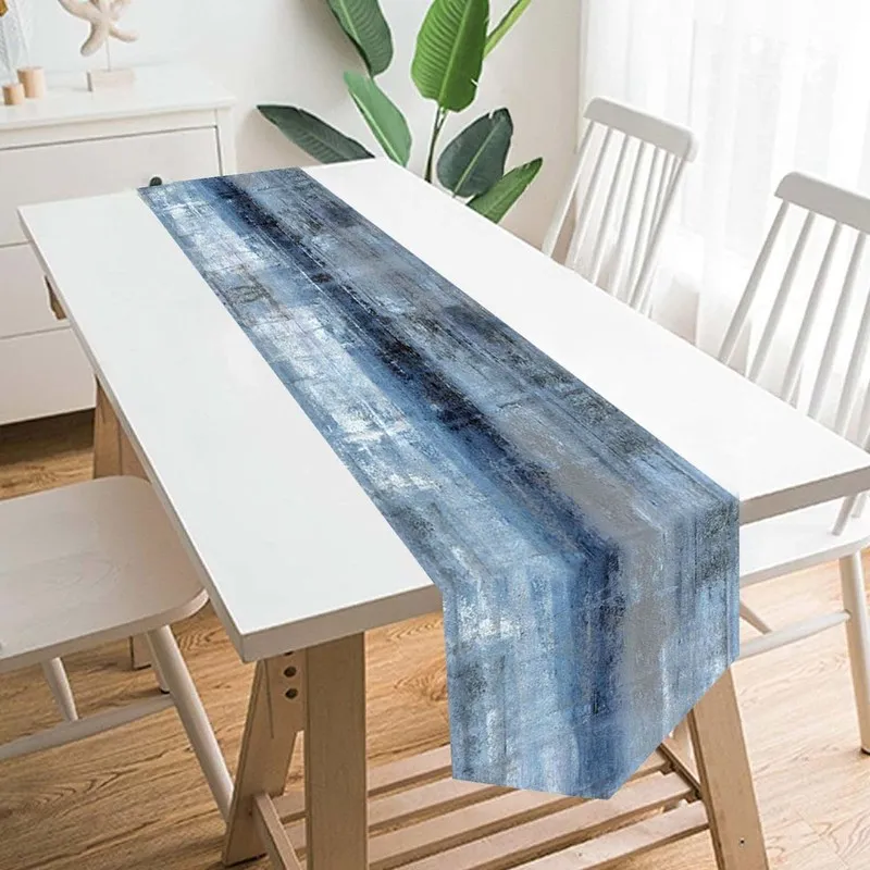 Modern Art Table Runner Farmhouse Style Double Layer Teal Table Runners for Kitchen Dinner Tablecloth Placemat Decor 220728