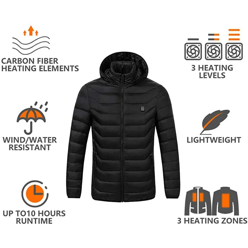 Heated Vest Jacket Washable Usb Charging Hooded Cotton Coat Electric Heating Warm Jacket Outdoor Camping Hiking Heated Jacket 220406
