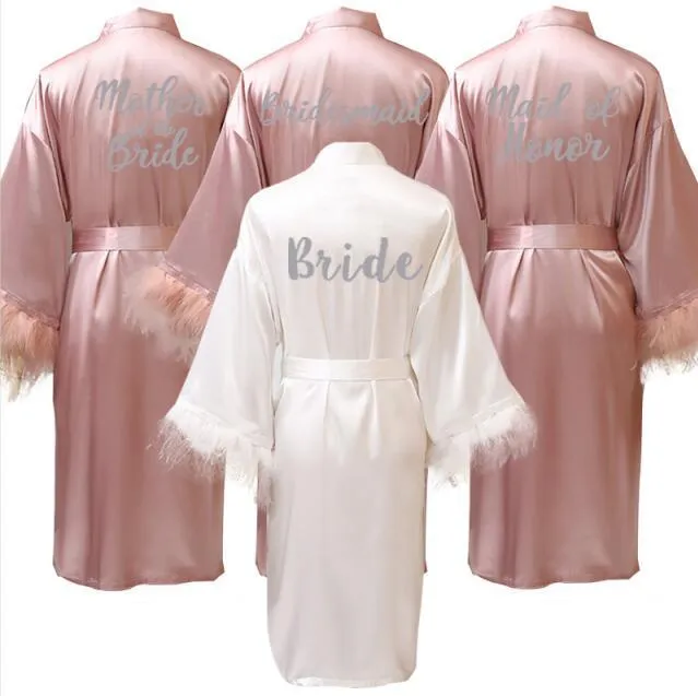 robe rose foncé lettre argent kimono pyjama en satin personnalisé robe de mariée demoiselle d'honneur soeur mère des robes de mariée 220621