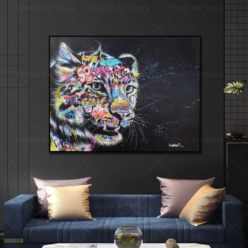 Moderne graffiti street art Animal Lion Canvas schilderen Poster afdrukt Wall Art Foto voor woonkamer Home Decor Frameless