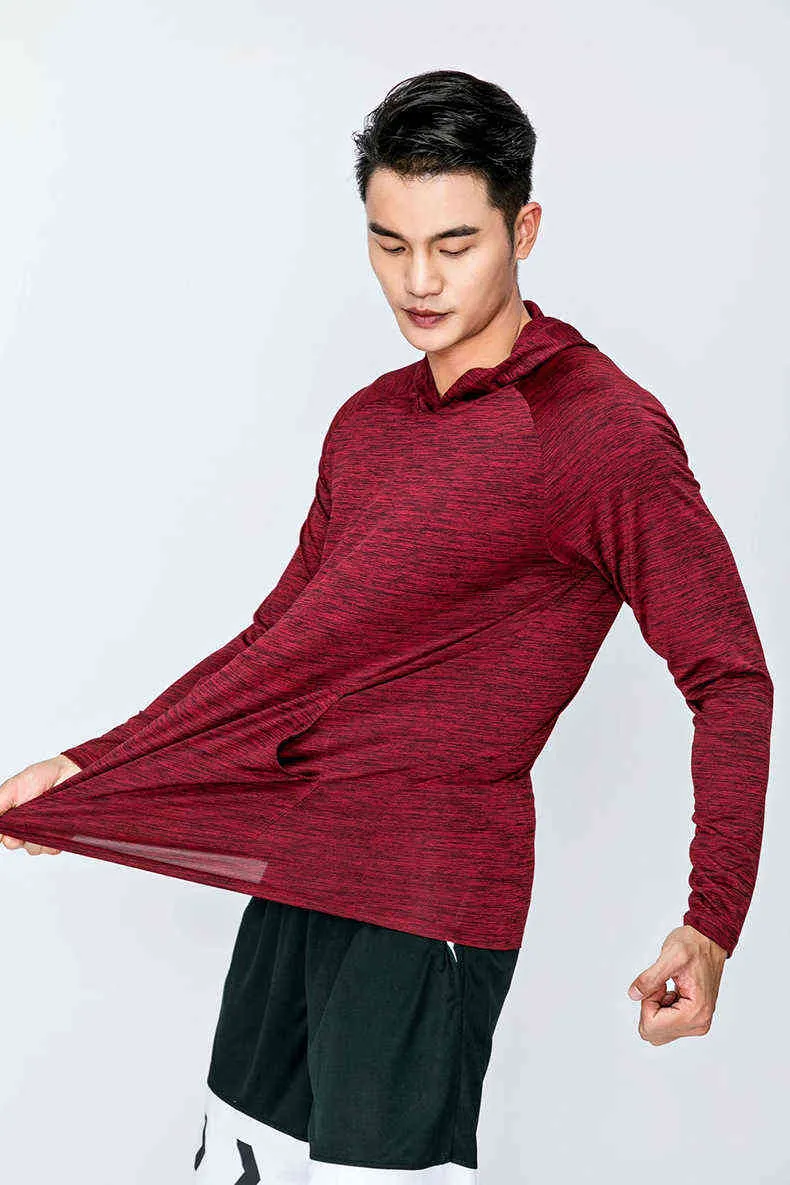 Mens Running Fitness Sports Long Sleeve 후드 꽉 까마귀 체육관 축구 훈련 런 조깅 빠른 건조 통기성 스포츠 의류 l220704