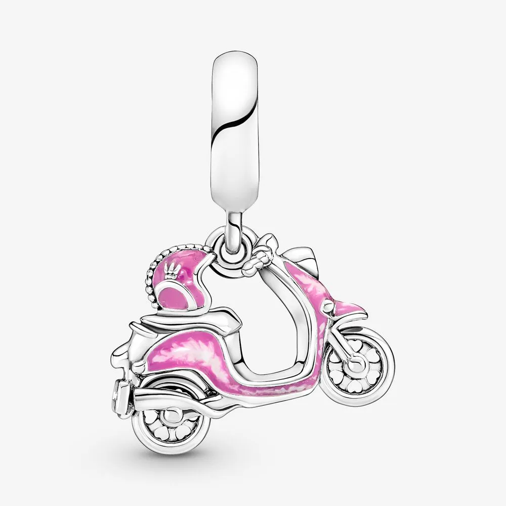 100% 925 prata esterlina rosa scooter balançar encantos caber original europeu charme pulseira moda feminina casamento noivado jóias 242r