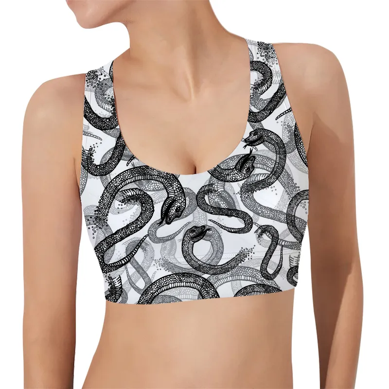 Fashion Women Sports Vest Retro Snake Skin Cosplay 3D Print Bra Yoga Running Female Fitness Harajuku Sleeveless Tops W220617