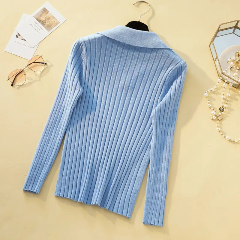 Korean Style TurnDown Collar Women Sweater Female Long Sleeve Top Casual Pullover Knitted Sweaters Fall Clothes Sueter Feminino L220815