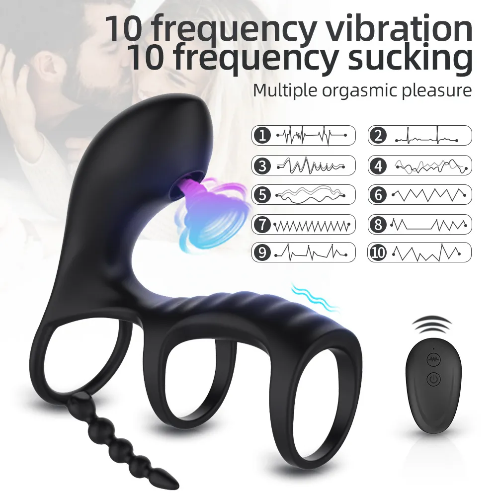 Sucer vibrant anneau de pénis télécommande anneaux de coq retarder l'éjaculation Clitoris Stimulation Plug Anal jouet sexy pour les Couples