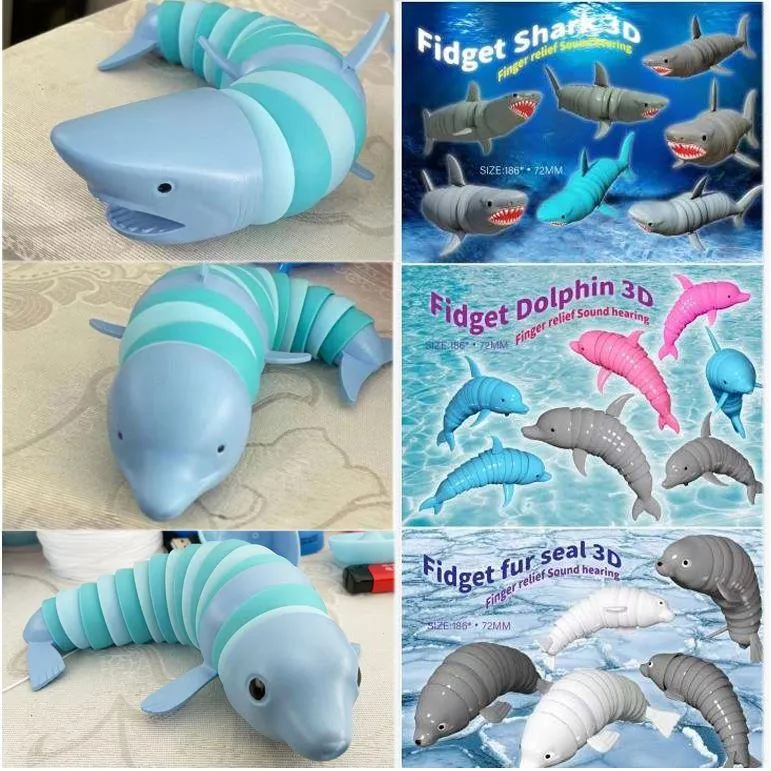 New Shark Dolphin Slug Fidget Toy Tiktok Anti stress Caterpillar Inchworm toy sea animal 3D finger twist slug fidget toy sxjul1