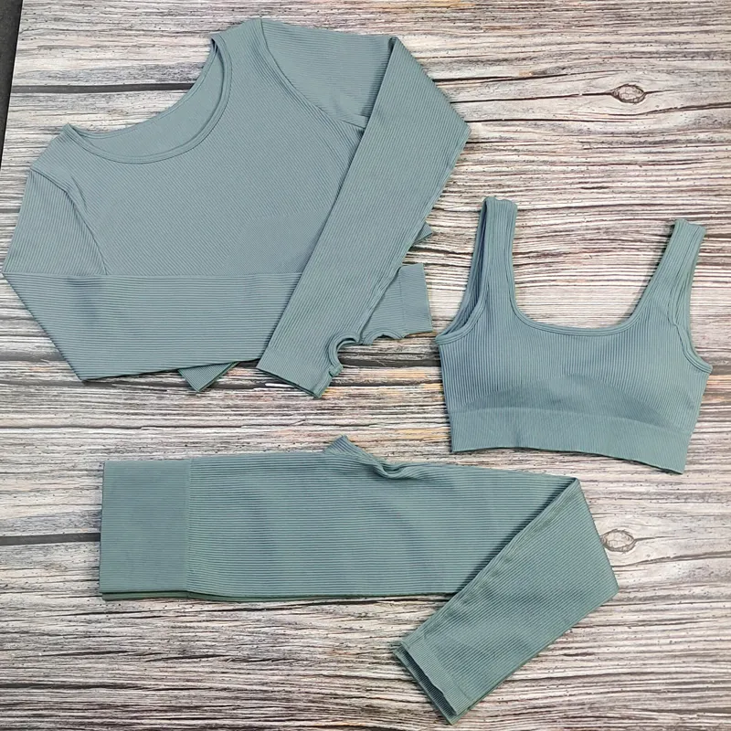 Beyaz Yoga Setleri Sport Femme Rib Activewear Set Kızlar Dikişsiz Fitness Takım Egzersiz Kıyafetleri Atletik Giyim Kadın Sakinsiz Spor Seti 220513