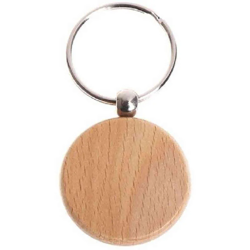 60 шт. Пустой круглый деревянный ключевой цепочка DIY древесина брелок ключевых тегов может гравировать DIY подарки AA220318