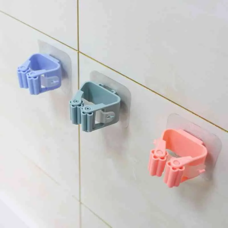 Lijm multifunctionele haken muur gemonteerd dweil houder houder rackbrush bezem hanger haak keuken badkamer sterk