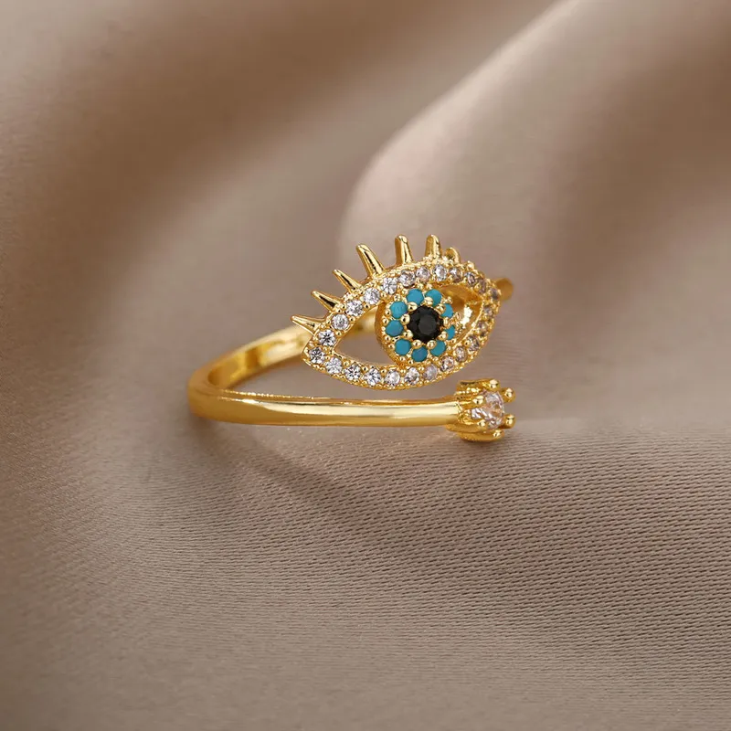 Lucky Turkish Blue Pierścienie dla kobiet Otwarte Regulowana Pierścień Pierścienia ze stali nierdzewnej Pierścień Weddna Para Biżuteria Prezent 220719
