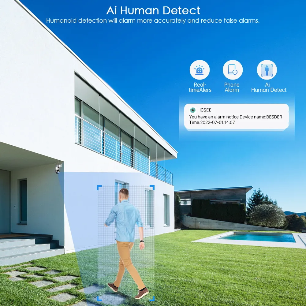Caméra Wifi extérieure 8MP 4K avec alarme de sirène antivol double objectif Zoom 8X caméra dôme de vitesse PTZ Ai suivi automatique caméra IP CCTV