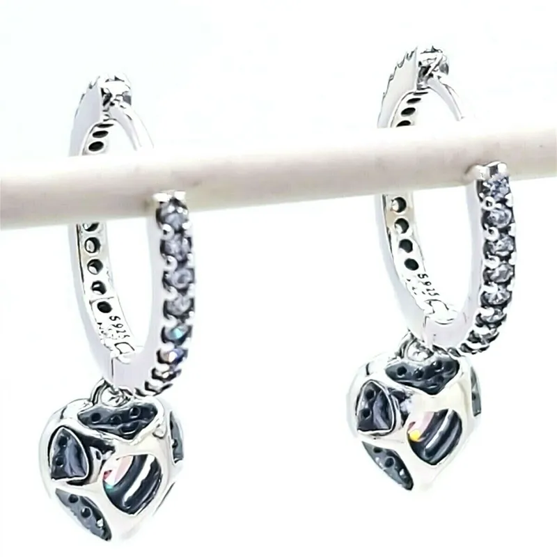 Sparkling Halo Heart Hoop Earrings Earring jewelry 925 sterling Silver Women pandora earring with logo ale Gift 291445C01