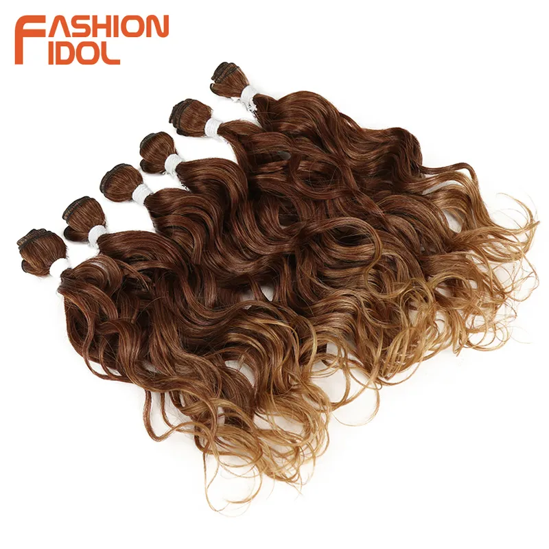 FASHION IDOL Diepe golfbundels Haarweefselbundels Ombre Bruin 6 Stuks 1620 Inch 250g Synthetische haarextensies 2206227726741