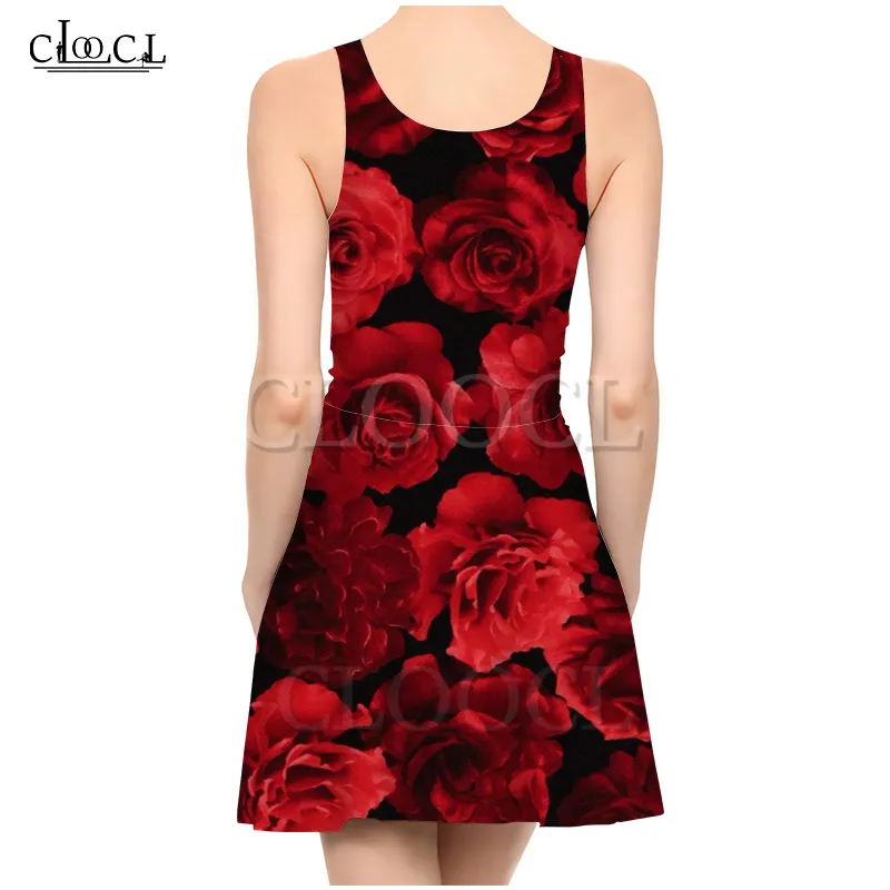 est Red Rose Flower 3D Print Summer Dress Donna Slim senza maniche Donna Sexy Abiti slim Pieghettato Abito casual 220617