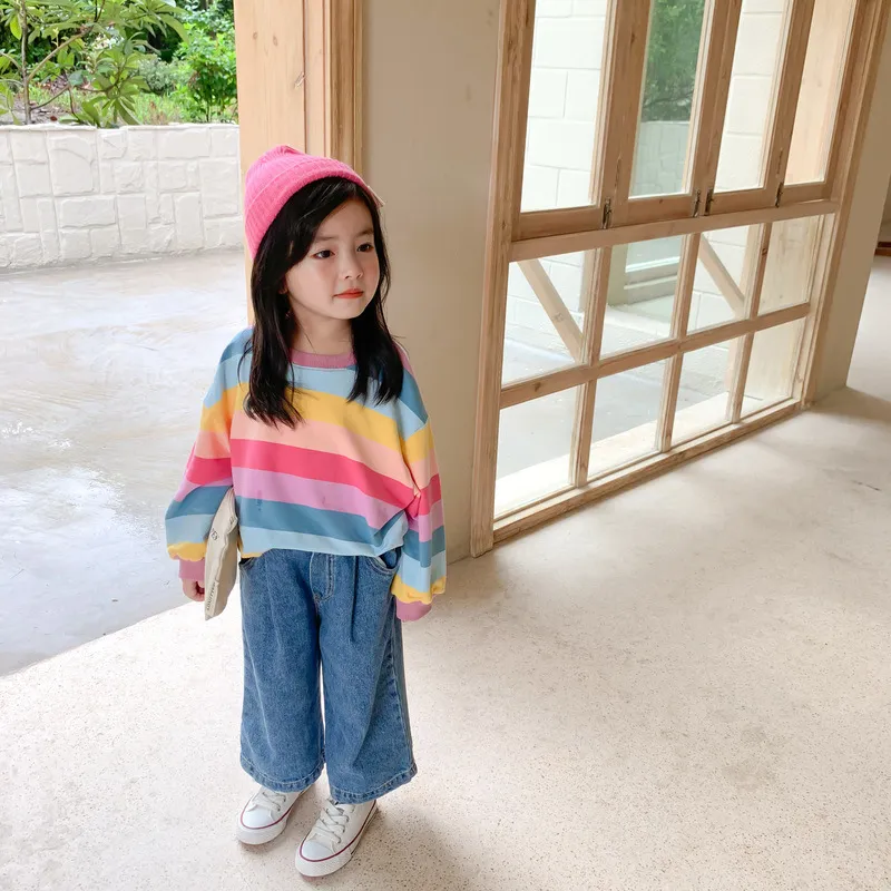 Hoodies & Sweatshirts Korean style Autumn boys girls casual rainbow striped swea 220824