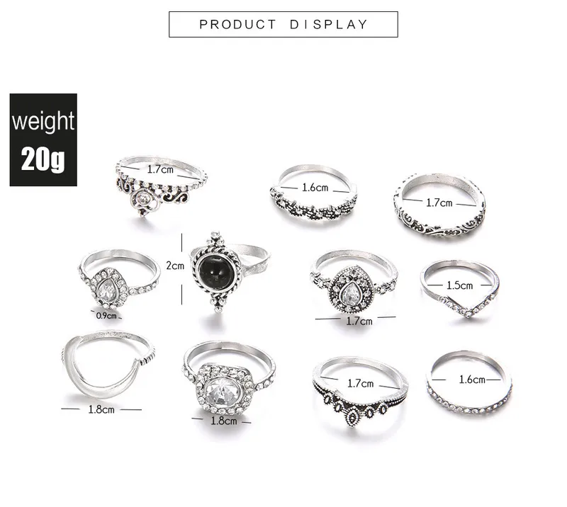 Vintage femmes cristal doigt Knuckle anneaux ensemble pour filles lune charme bohème anneau mode bijoux cadeau 220719