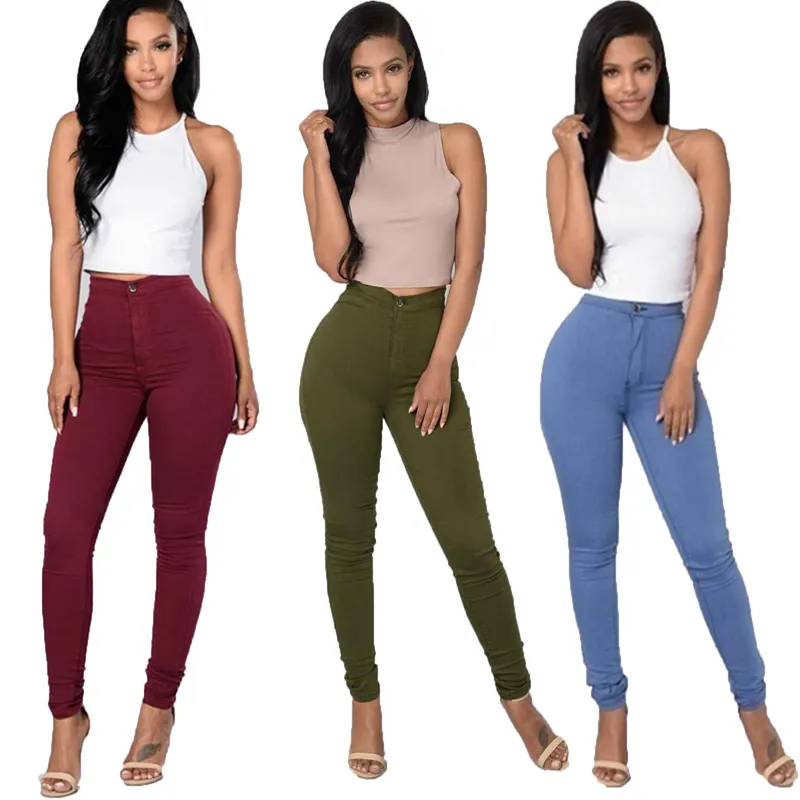 Women Jeans Fashion Solid Leggings Sexy Fitness High Waist Trousers Female White Black Blue Skinny Fashion Clothing 220701