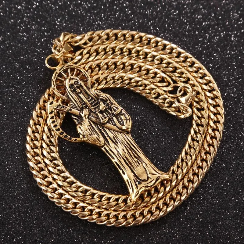 Ожерелья с подвесками Witaya, классическое ретро-смерть ангела Santa Muerte, мужское ожерелье из нержавеющей стали 316L, ювелирные изделия, мужские вечерние Gift243b