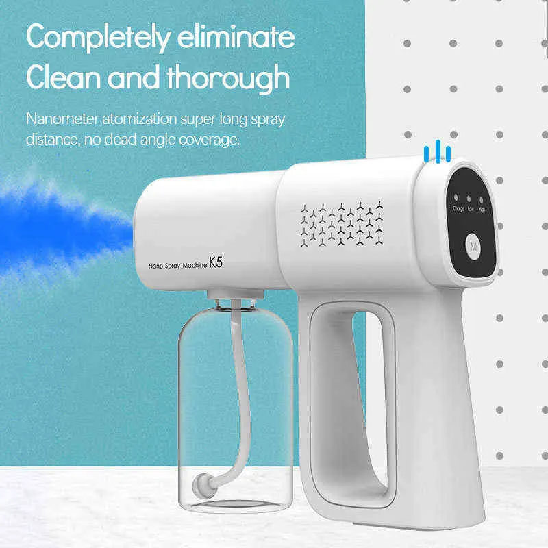 380ML Electric Nano Blue Light Steam Spray K5 Wireless Fogging Disinfection Sprayer Gun Type-C Atomization Sanitizer Machine 220507