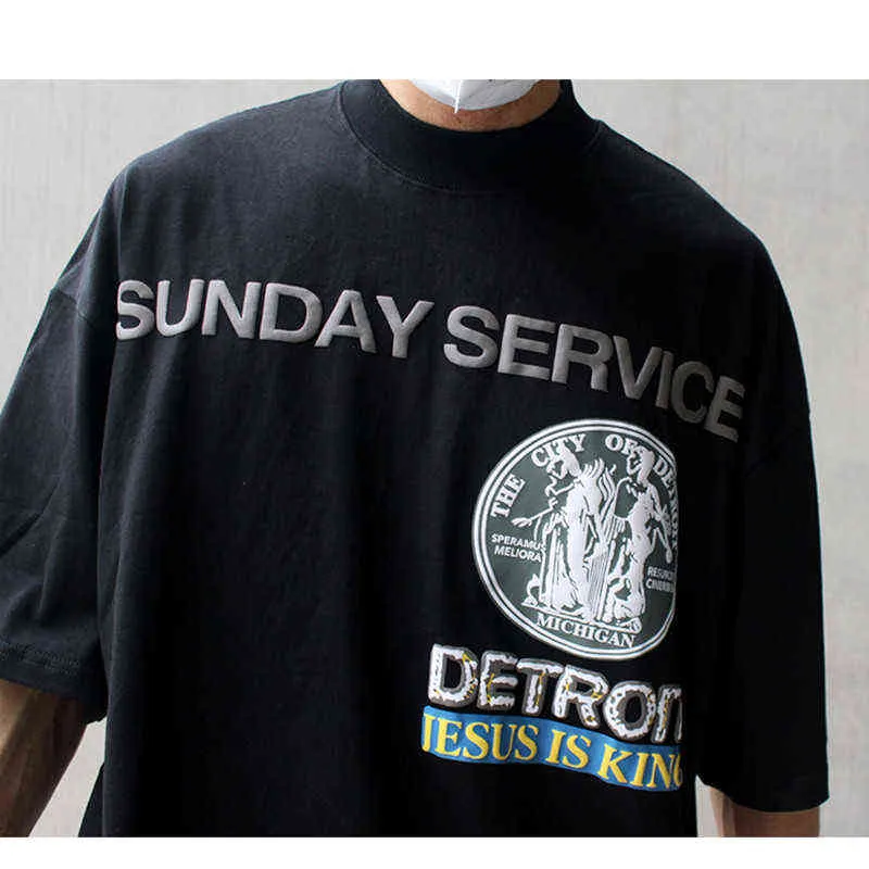 2020 Sunday Service T-shirt Män kvinnor Jesus är kung T-shirts Detroit City Tee tredimensionell tryckning TOPST220721