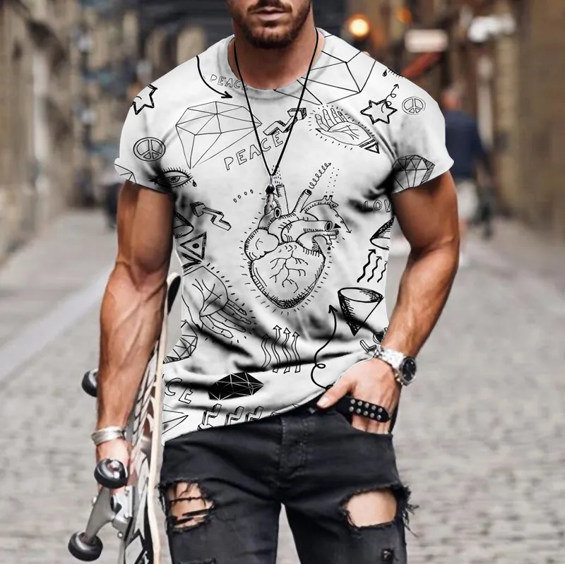 Zomer 3D -printen t -shirt creatieve verbeelding mans korte mouwen trendy herenkleding entleman stijl ontwerp casual t -shirt top 220607