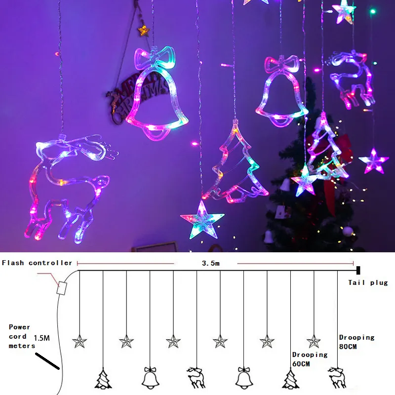 LED Julljus Garland Fairy Lights String Star Lampa Utomhus Gardin Inredning För Party Holiday Bröllopsår Dekoration 220408