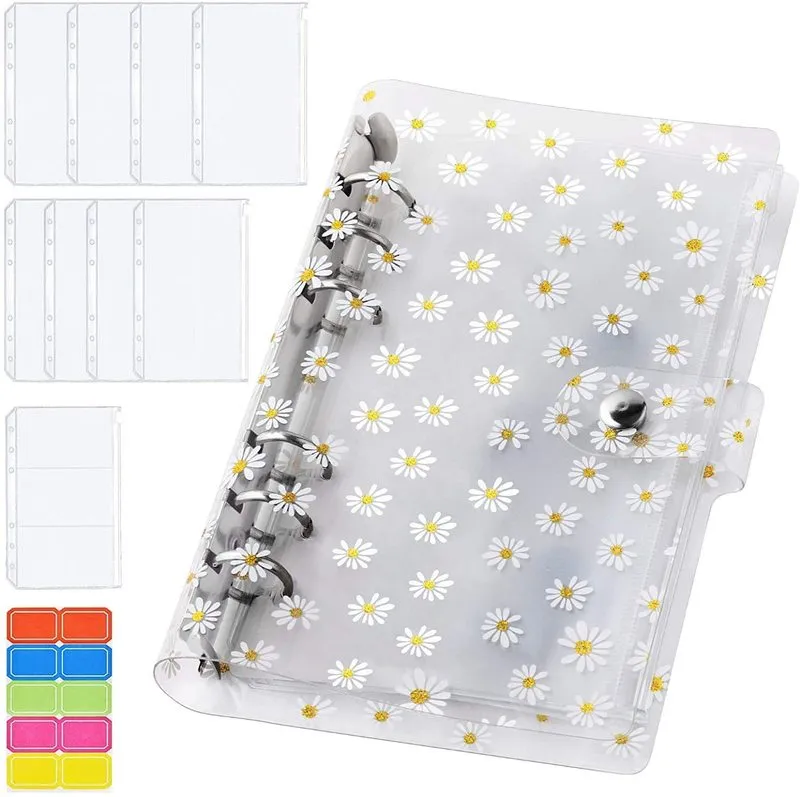 A6 Daisy Notebook Binder Budget Planner Organizer 6 Ring Cover 8 Pockets and Expense Sheets 220713