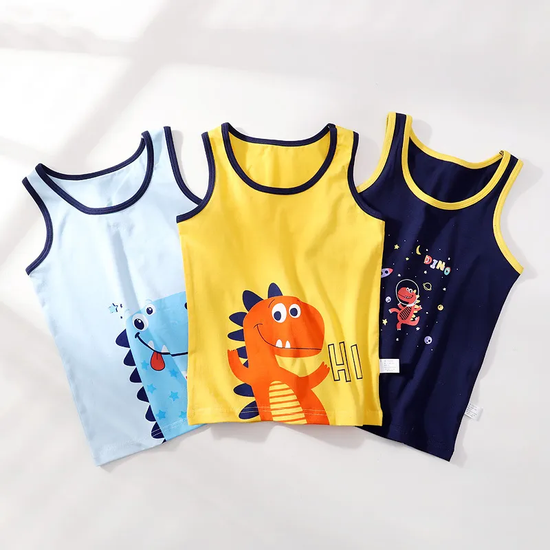 Quality Cartoon Design Singlet Underwear Teen Boy Undershirts Cotton Dino Pandas Tank Tops for Kids Size 310T Lot 220607