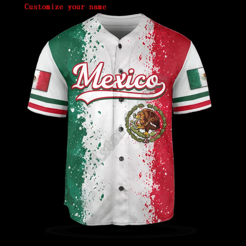 Mexiko-Hälfte: Passen Sie Ihren Namen an, Baseball-Trikot-Shirt, 3D-gedruckt, für Herren, lässig, Hip-Hop-Tops 220706