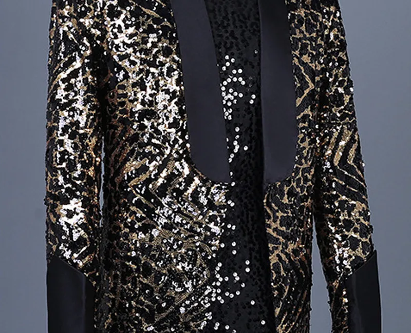 Léopard Sequin Blazer Veste Hommes Marque Hommes Long Glitter Costume Manteau Party Dance Chanteur Scène Col Châle Costume Blazer 3XL 220815