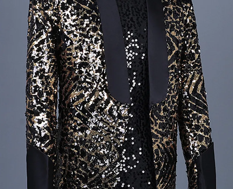 Leopard Sequin Blazer Jacket Men Brand Mens Long Glitter Suit Coat Party Dance Singer Stage Shawl Collar Costume Blazer 3XL 220815