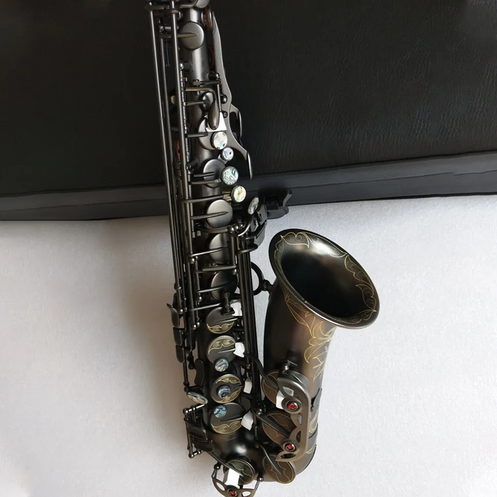 Noir nickel or mat A-992 type Eb saxophone alto professionnel mise à niveau couleur abalone touches instrument de sax alto profondément sculpté