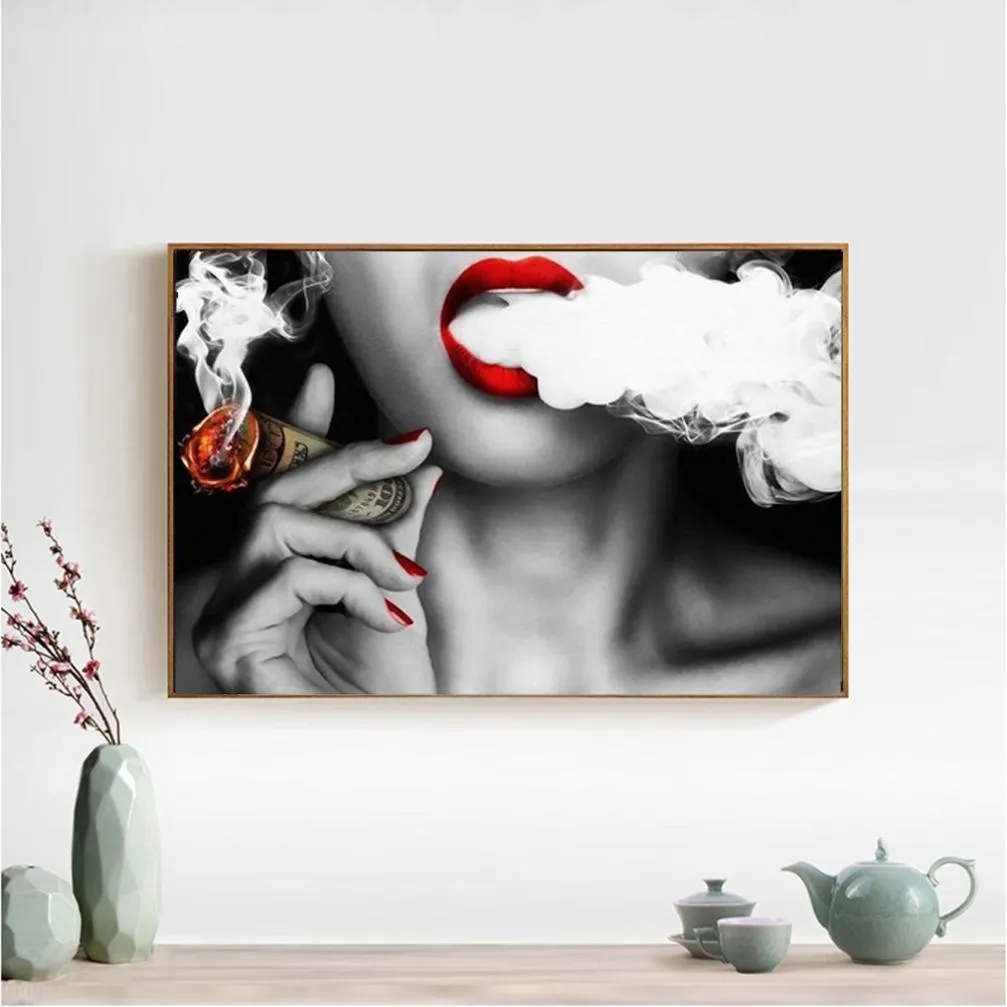 1 Panel HD Woman Lady Cigar Smoke Poster Tryckt väggmålning Väggkonst Bild för vardagsrumsmålning ingen inramad1669405