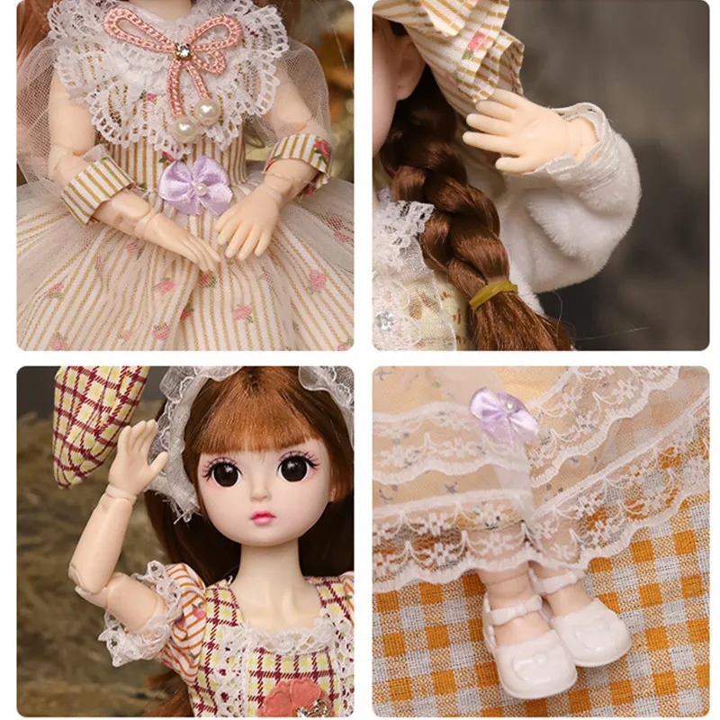 30cm 16 BJD Doll Little Girl Cute Dress 21 Removable Joint Princess Beauty Makeup Fashion DIY Toy Gift 220816