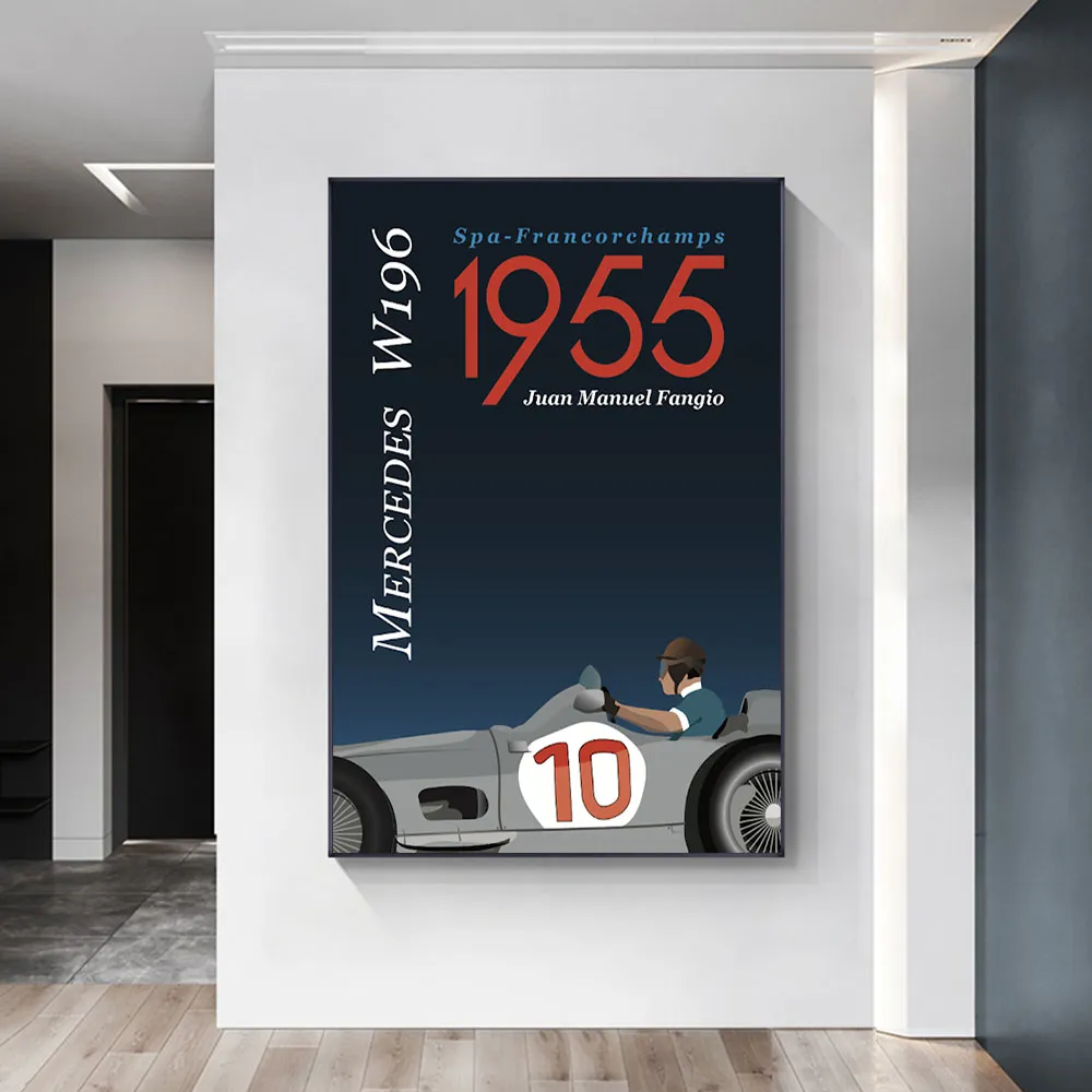 W196 1955 Auto-Poster auf Leinwand, Gemälde, Druck, nordisches Poster, Wandkunst, Bild für Wohnzimmer, Noom, Heimdekoration, rahmenlos