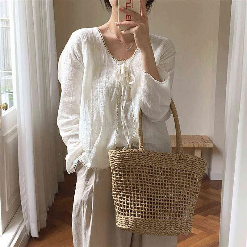 Fashion Women Summer Straw Large Tote Bag Hollow Out Beach Shoulder Bag Handbag Storage Basket G220607