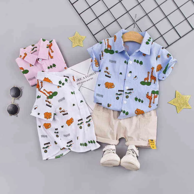 2 Pz / set Abbigliamento bambini Estate Neonato Abbigliamento Bambino Collare Camicetta Pantaloncini casuali Set Bambino Dinosauro Vestito Ropa Bebe G220509